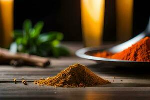spices and spices on a wooden table. AI-Generated photo