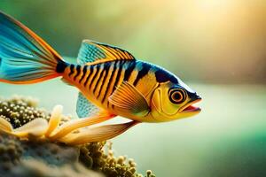 a fish with bright colors and a bright sun. AI-Generated photo