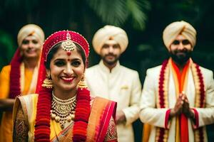 a bride and groom in traditional indian attire. AI-Generated photo