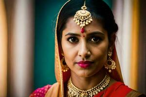 a beautiful indian woman wearing traditional jewelry. AI-Generated photo