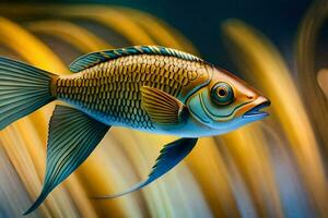 a fish with a long tail and a blue background. AI-Generated photo