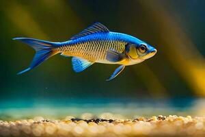 a blue fish swimming in an aquarium. AI-Generated photo