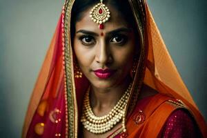 retrato de un hermosa indio novia. generado por ai foto