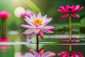 rosado loto flores en el agua. generado por ai foto