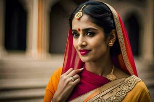 a beautiful indian woman in a sari. AI-Generated photo