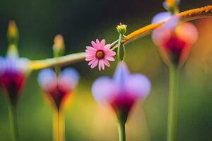 un flor es creciente en un vástago con un borroso antecedentes. generado por ai foto