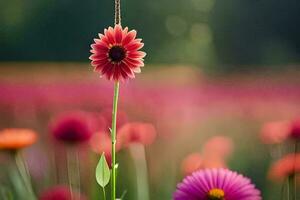 un rosado flor es en pie en un campo de flores generado por ai foto