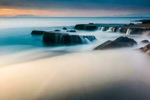 a long exposure photograph of a waterfall in the ocean. AI-Generated photo