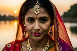 a beautiful indian woman in traditional attire. AI-Generated photo