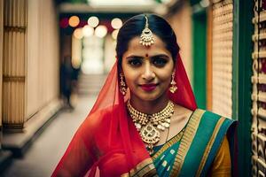 a beautiful indian bride in traditional attire. AI-Generated photo