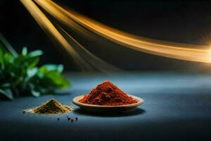 spices in a bowl on a dark table. AI-Generated photo