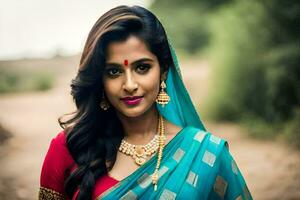 a beautiful indian woman in a sari. AI-Generated photo