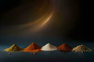 a collection of spices and spices on a dark background. AI-Generated photo