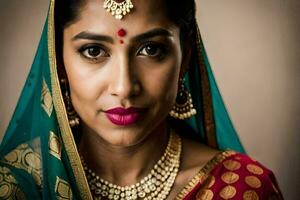 a beautiful indian woman wearing traditional jewelry. AI-Generated photo