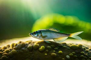 a fish is sitting on top of a rock. AI-Generated photo