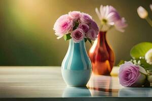 pink flowers in a vase. AI-Generated photo