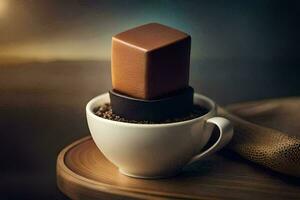 a chocolate bar in a cup of coffee. AI-Generated photo