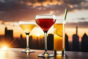 cocktails on the rooftop bar. AI-Generated photo