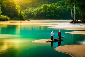 two people in a canoe on the river. AI-Generated photo