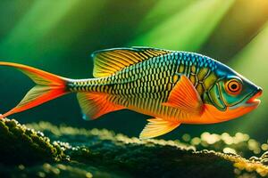 a colorful fish is swimming in the water. AI-Generated photo