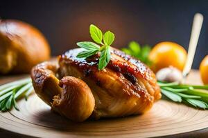 a chicken wrapped in bacon and garnished with herbs. AI-Generated photo