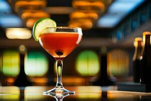 a cocktail with a slice of lime on top. AI-Generated photo