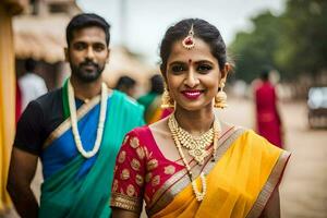 a couple in traditional sari. AI-Generated photo