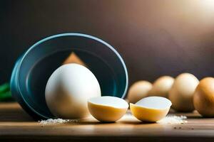 eggs are shown in a bowl with salt. AI-Generated photo