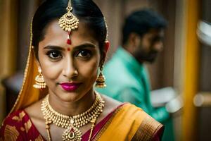 a beautiful indian bride in traditional attire. AI-Generated photo