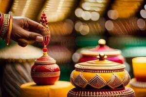 a person is holding a candle and a small pot. AI-Generated photo