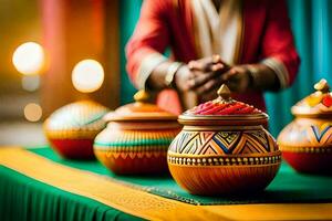 a man is preparing to light a candle on a table. AI-Generated photo