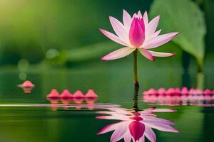 a pink lotus flower is reflected in the water. AI-Generated photo