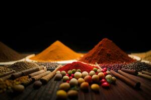 spices and spices on a table. AI-Generated photo