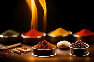 spices and spices on a table. AI-Generated photo