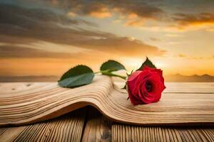 photo wallpaper the sky, sunset, rose, book, the rose, the rose, the rose. AI-Generated