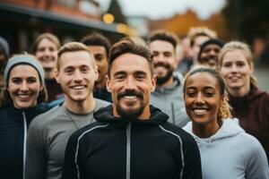 diverso grupo participativo en un caridad correr para movember conciencia foto