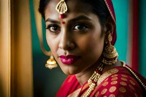 un hermosa indio mujer en tradicional atuendo. generado por ai foto