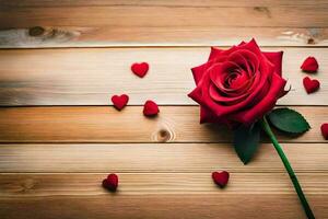 a single red rose on a wooden background. AI-Generated photo