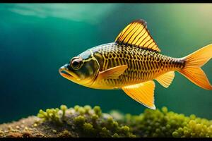 a fish swimming in the water with algae. AI-Generated photo