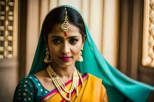 a beautiful indian bride in traditional attire. AI-Generated photo