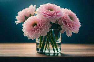pink flowers in a vase on a table. AI-Generated photo
