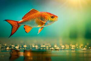 un pescado es nadando en el agua. generado por ai foto