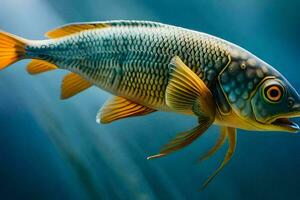 un pescado nadando en el agua con un brillante verde cuerpo. generado por ai foto