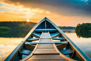 un barco en el lago a puesta de sol. generado por ai foto