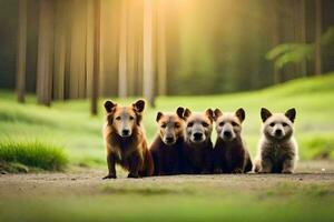 a group of puppies sitting on the ground. AI-Generated photo