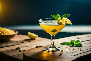 cocktail in a glass with lemon and mint. AI-Generated photo