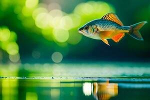 un pescado es volador terminado el agua. generado por ai foto