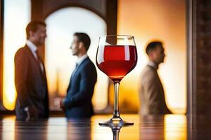 un vaso de vino con dos hombres en trajes. generado por ai foto