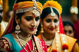 indian bride wearing traditional jewelry and jewelry. AI-Generated photo