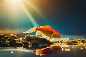 goldfish in the water with the sun shining. AI-Generated photo